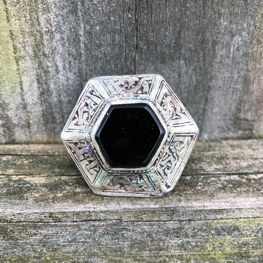 Afghan Kuchi Large Hexagon Black Onyx Ring US 7.5 KJ-004
