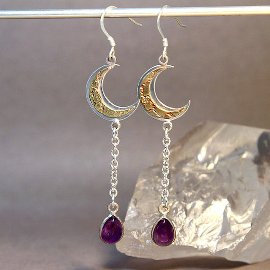 Crescent Moon Amethyst Earrings