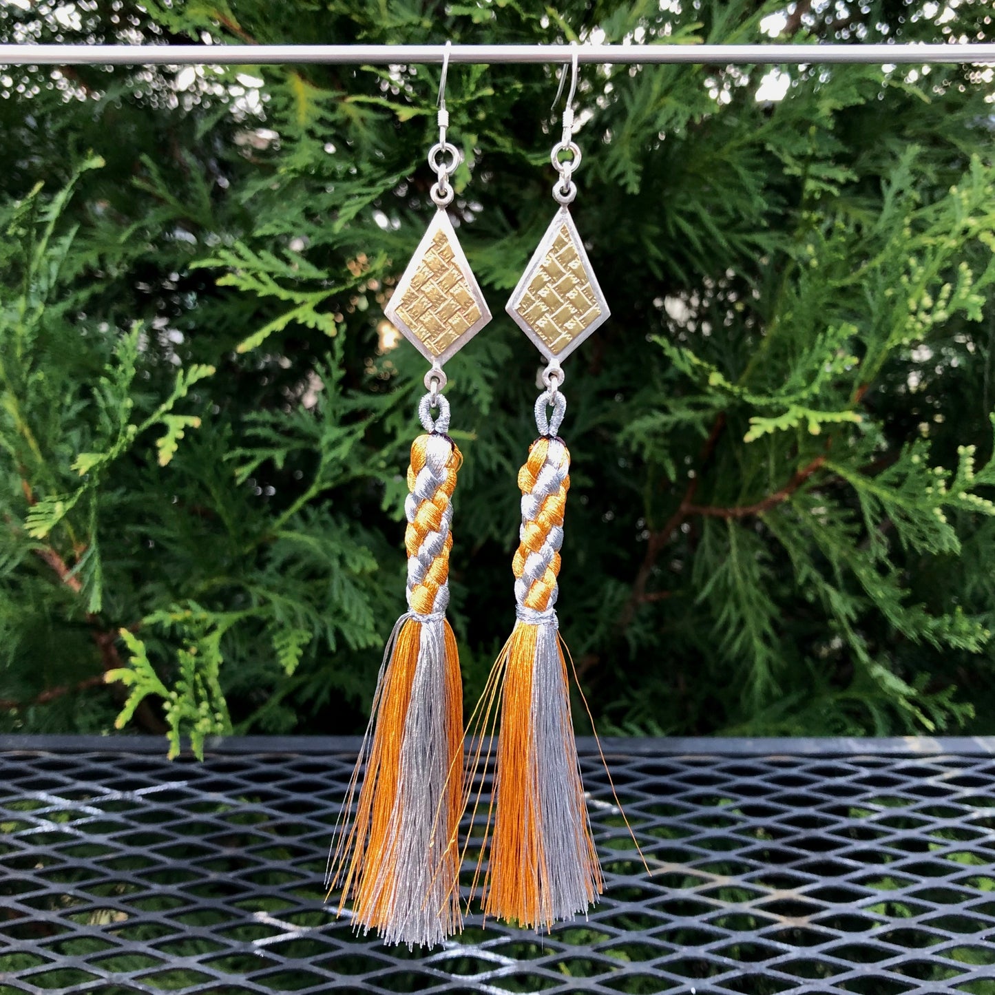 Kite Geometric Gold and Silver Tassel Earrings