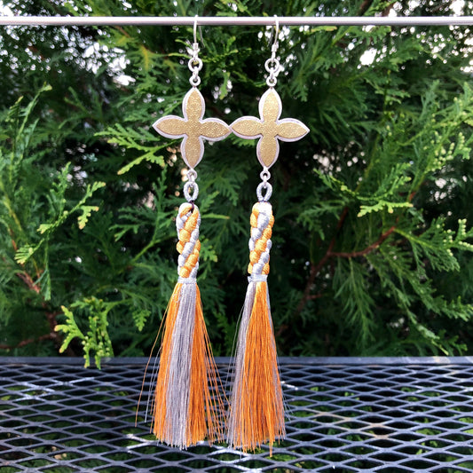 Petal Gothic Gold and Silver Tassel Earrings