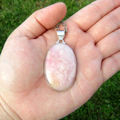 Pink Opal Large Oval Classic Sterling Silver Pendant SP-010