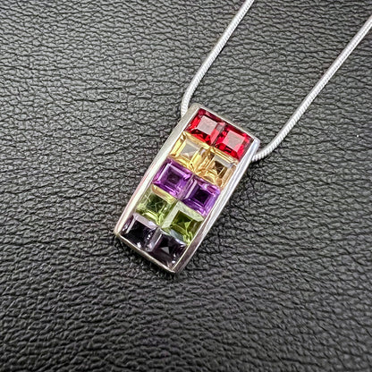 Multi-Gemstone Arch Rectangle Sterling Silver Pendant SP-016-A