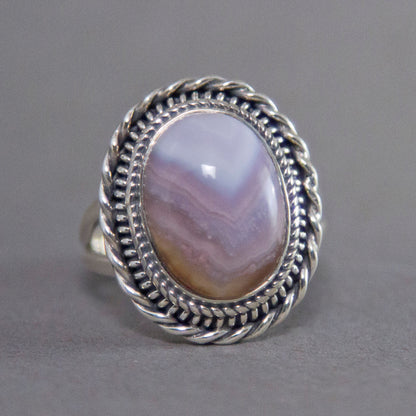 Botswana Agate Oval Entwine Sterling Silver Ring US 8 SS-003