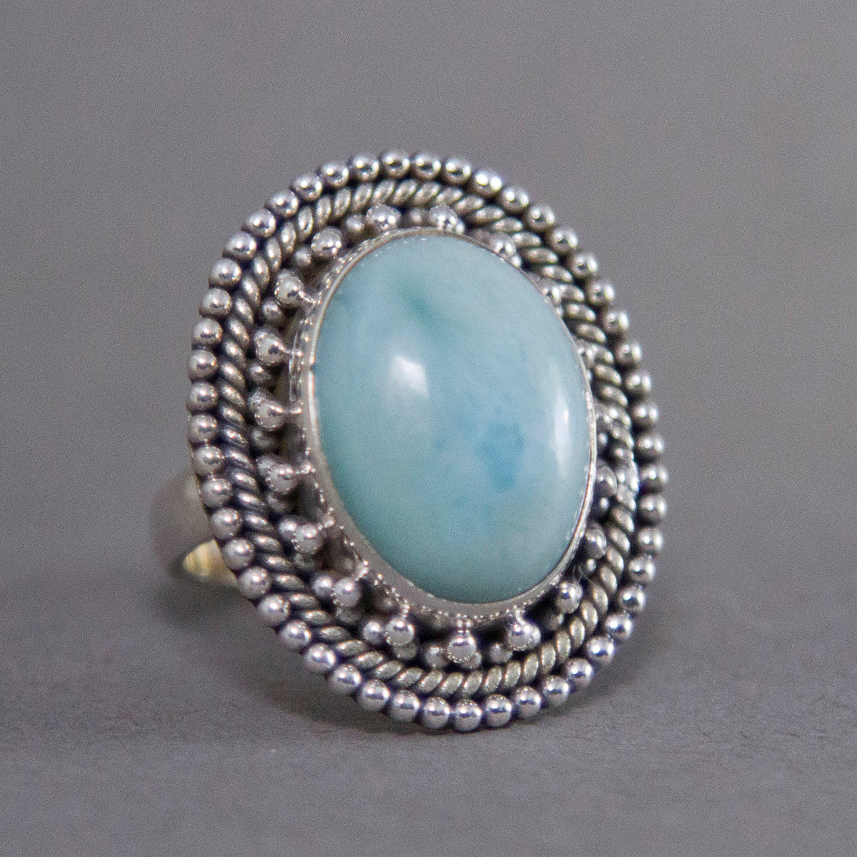 Larimar Oval Ornate Sterling Silver Ring US 6 SS-005
