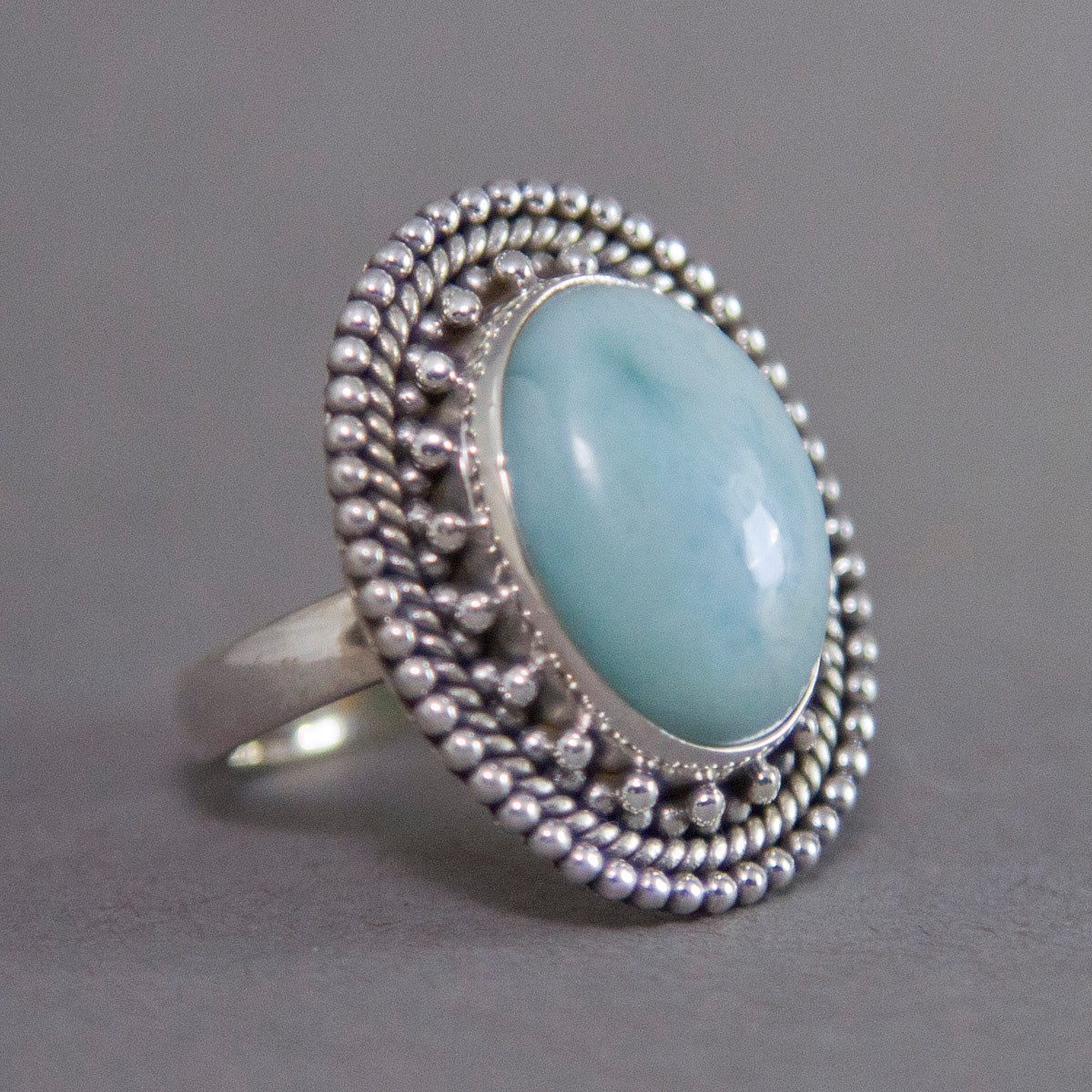 Larimar Oval Ornate Sterling Silver Ring US 6 SS-005