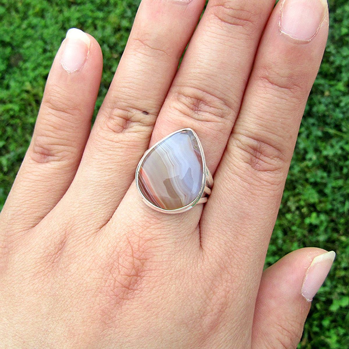 Botswana Agate Teardrop Classic Sterling Silver Ring US 7.5 SS-006