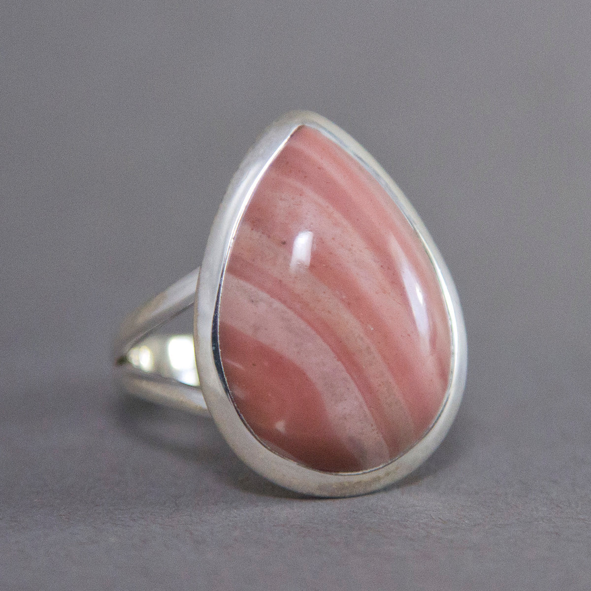 Pink Opal Teardrop Classic Sterling Silver Ring US 8 SS-012