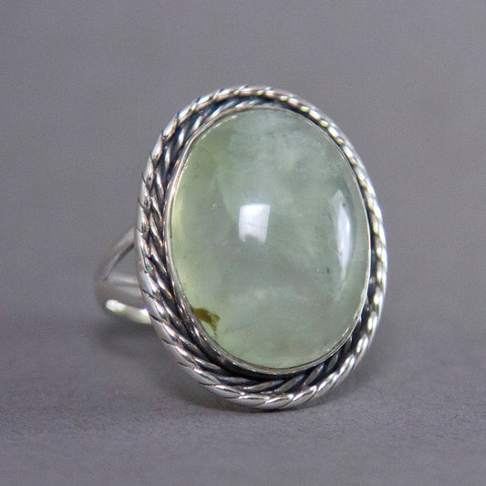 Prehnite Oval Entwine Sterling Silver Ring US 7.5 SS-017