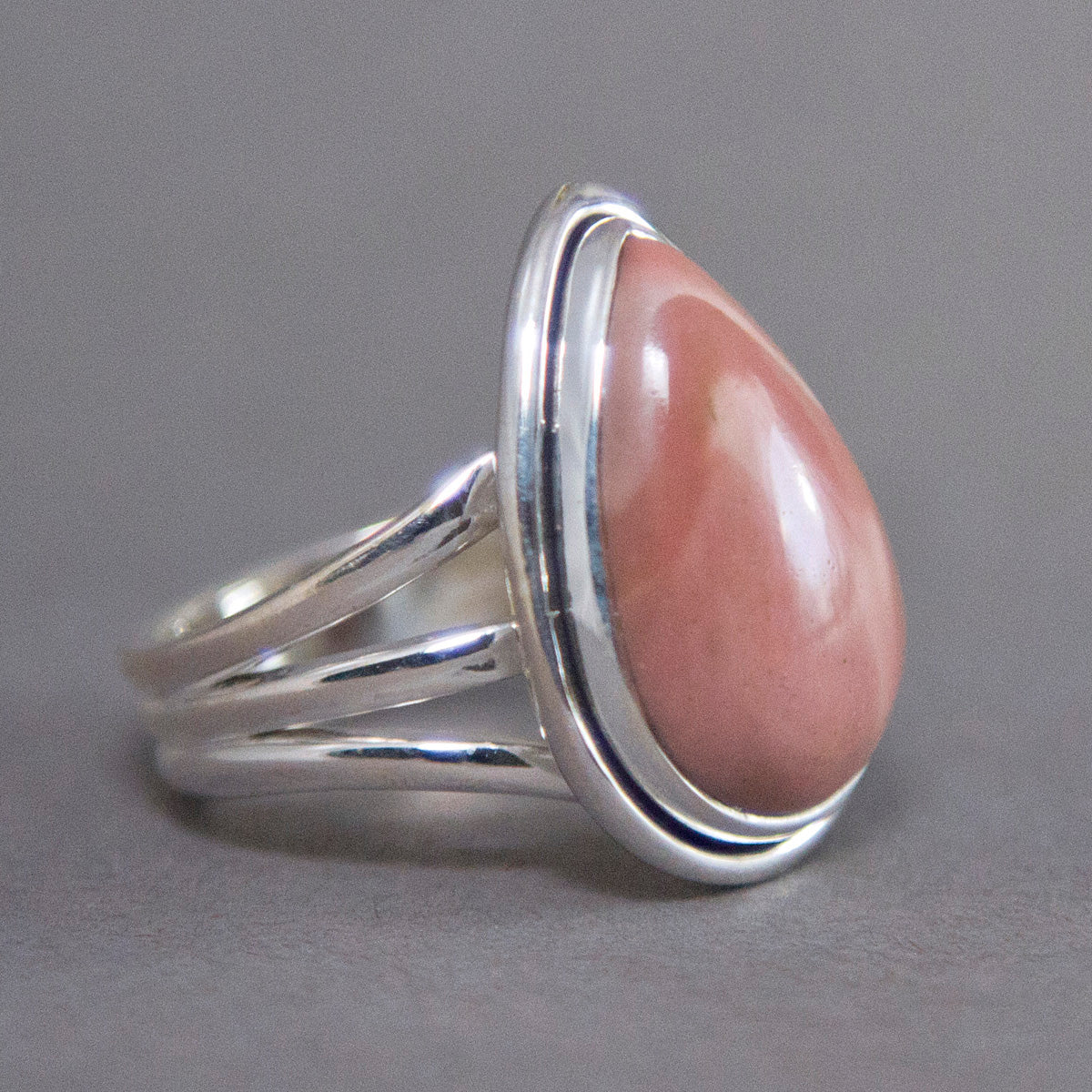 Pink Opal Teardrop Classic Sterling Silver Ring US 5.5 SS-020