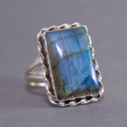 Labradorite Rectangle Twister Sterling Silver Ring US 9 SS-025