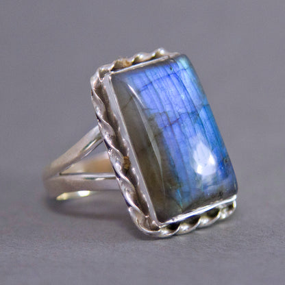 Labradorite Rectangle Twister Sterling Silver Ring US 9 SS-025