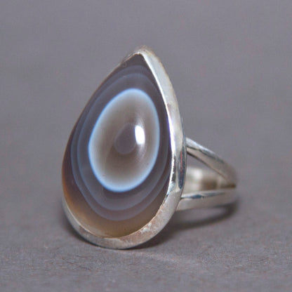 Botswana Agate Teardrop Classic Sterling Silver Ring US 7 SS-052