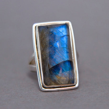Labradorite Rectangle Classic Sterling Silver Ring US 7.5 SS-055
