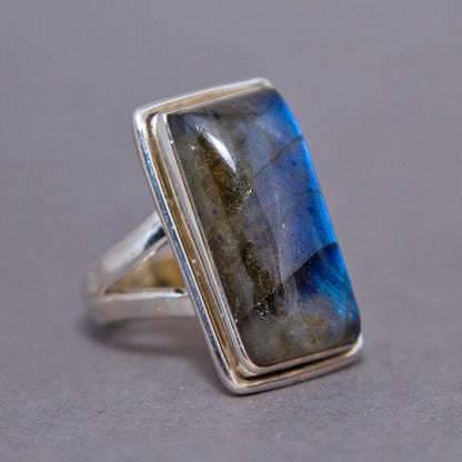 Labradorite Rectangle Classic Sterling Silver Ring US 7.5 SS-055