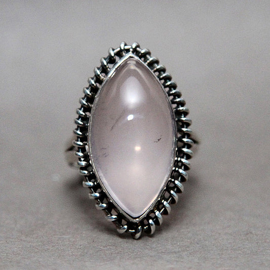 Rose Quartz Marquise Entwine Sterling Silver Ring US 7 SS-063