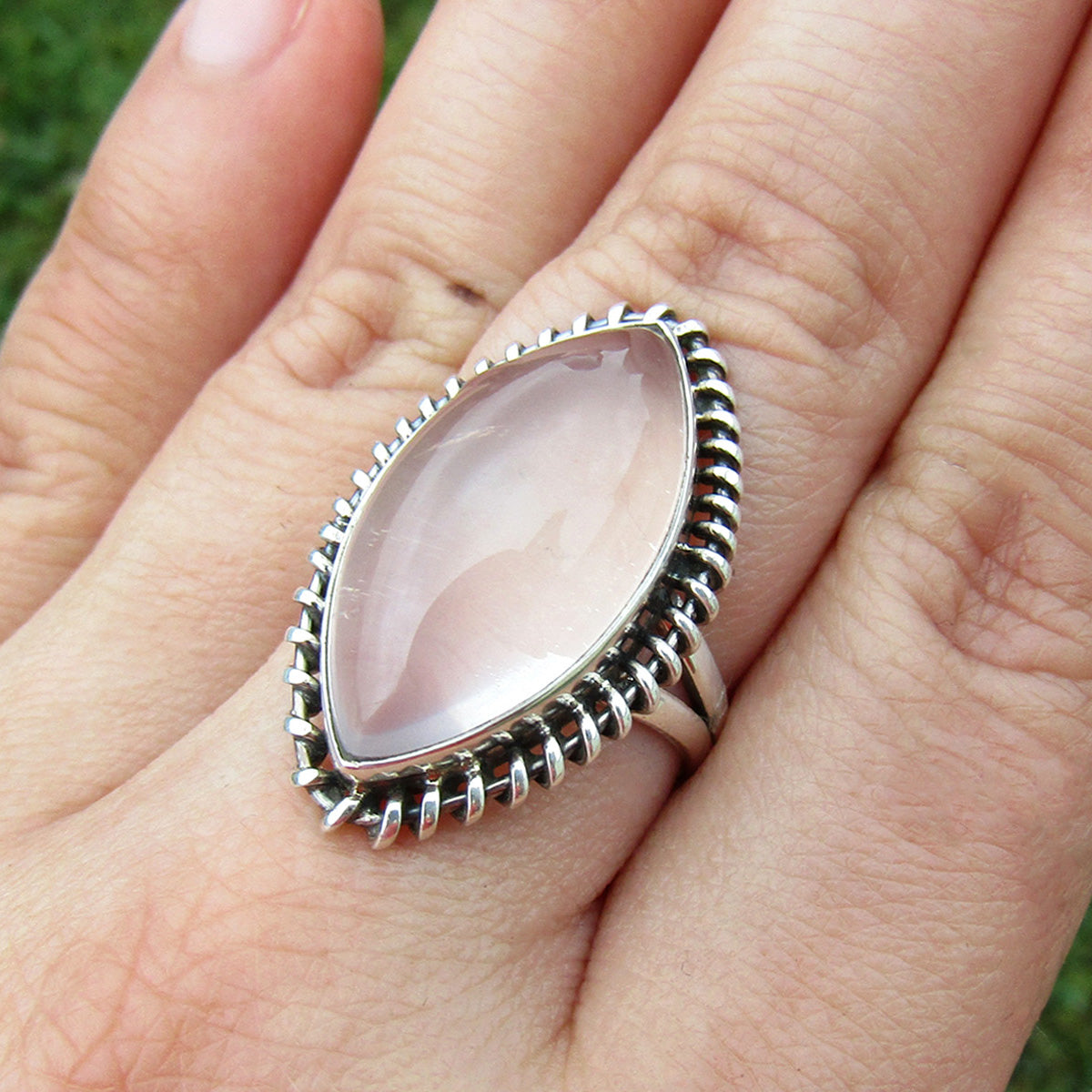 Rose Quartz Marquise Entwine Sterling Silver Ring US 7 SS-063