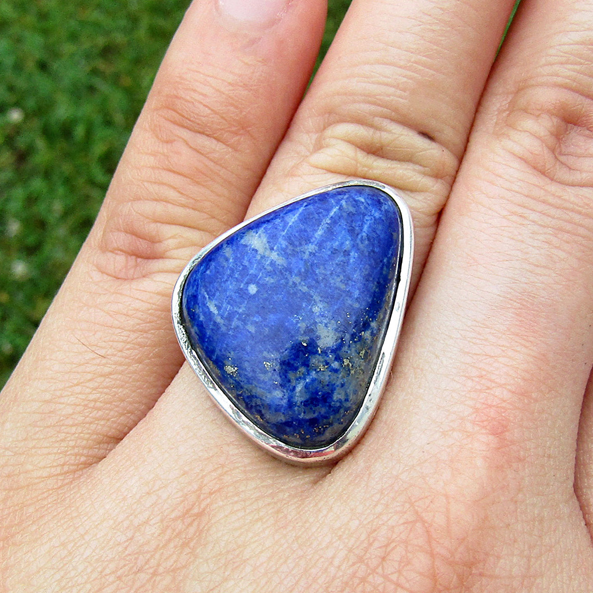 Lapis Lazuli Large Freeform Classic Sterling Silver Ring US 6 SS-065