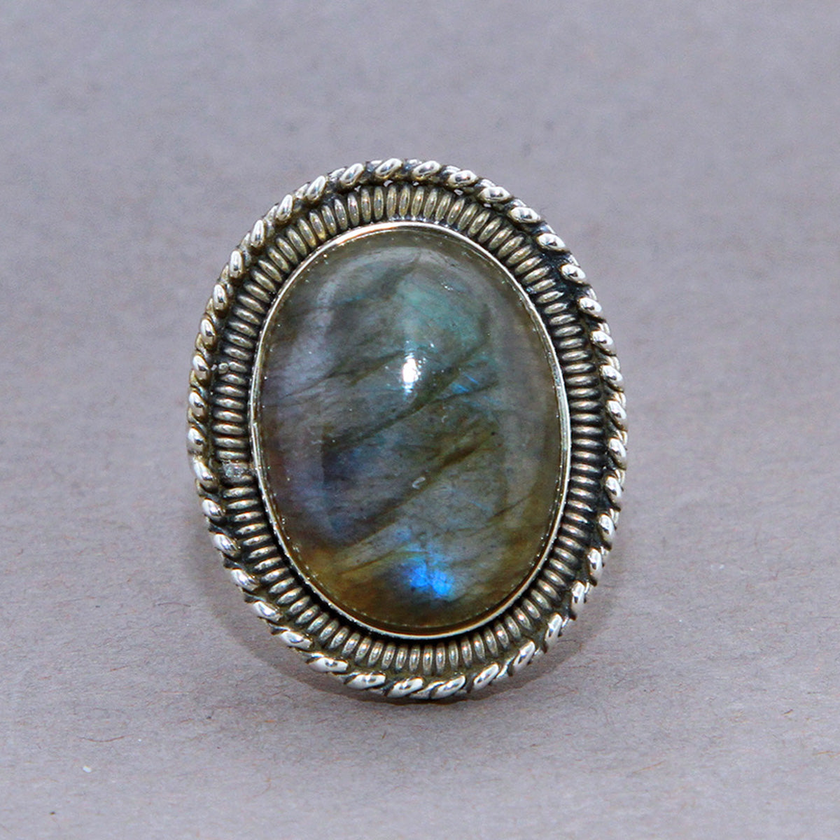 Labradorite Large Oval Baroque Sterling Silver Ring US 7 SS-067