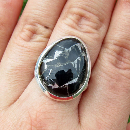Black Copper Onyx Classic Sterling Silver Ring US 7.5 SS-069