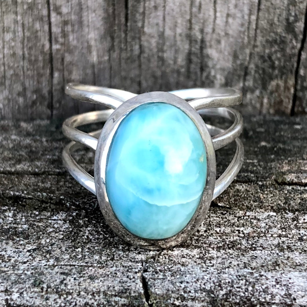 Larimar Oval Diadem Sterling Silver Ring US 9 SS-072