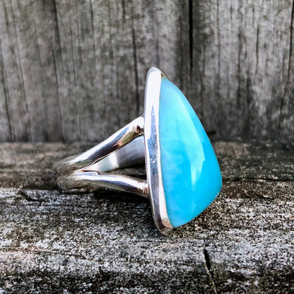 Larimar Triangular Classic Sterling Silver Ring US 7.5 SS-073