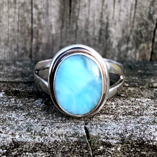 Larimar Oval Classic Sterling Silver Ring US 7 SS-074
