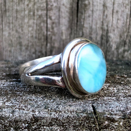Larimar Oval Classic Sterling Silver Ring US 7 SS-074
