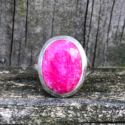 Ruby Rosecut Oval Sterling Silver Ring US 7 SS-090