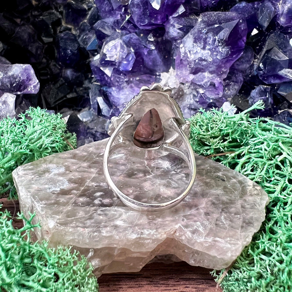 Crazy Lace Agate Teardrop Boho Sterling Silver Ring US 9 SS-100