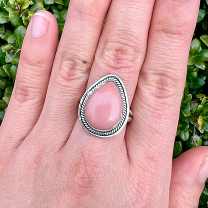 Pink Opal Teardrop Braided Sterling Silver Ring US 9 SS-102