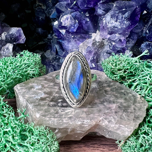 Labradorite Marquise Braided Sterling Silver Ring US 7 SS-105