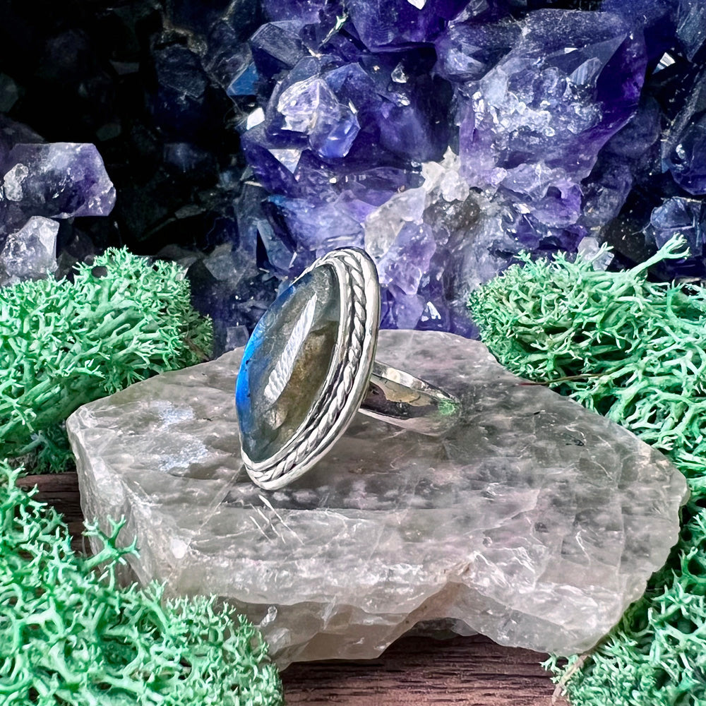 Labradorite Marquise Braided Sterling Silver Ring US 7 SS-105