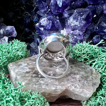 Rutilated Quartz Oval Ornate Sterling Silver Ring US 7.5 SS-109