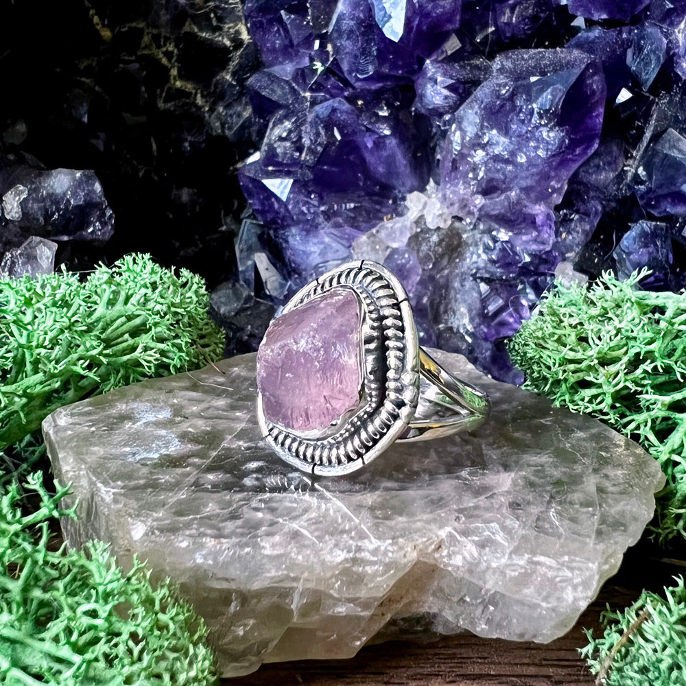 Rose Quartz Rough Entwine Sterling Silver Ring US 8 SS-121