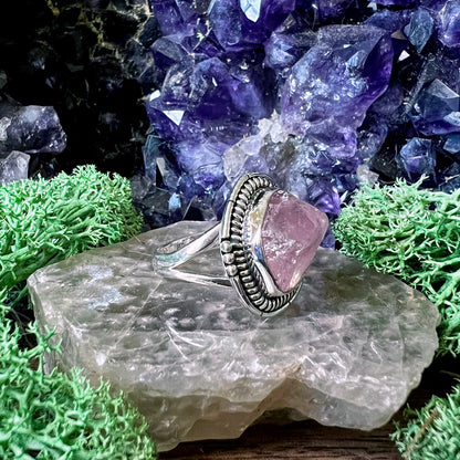 Rose Quartz Rough Entwine Sterling Silver Ring US 8 SS-121
