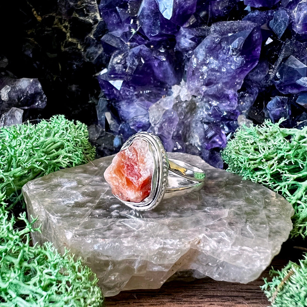 Sunstone Rough Twist Sterling Silver Ring US 7 SS-124