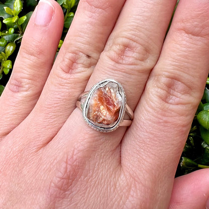 Sunstone Rough Twist Sterling Silver Ring US 7 SS-124