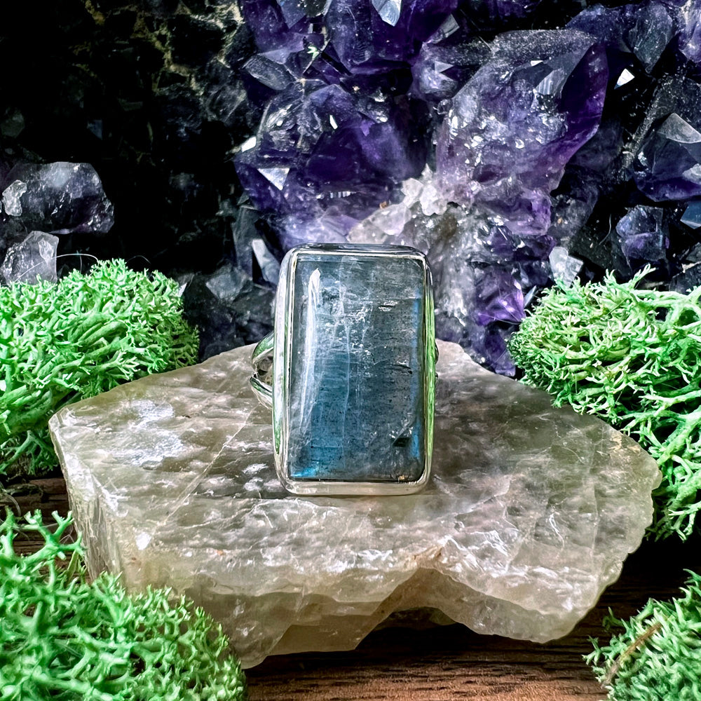 Labradorite Rectangle Edge Sterling Silver Ring US 7 SS-128