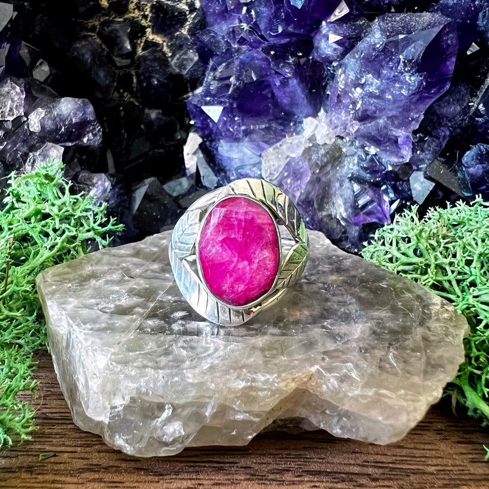 Ruby Oval Nature Sterling Silver Ring US 6.5 SS-134